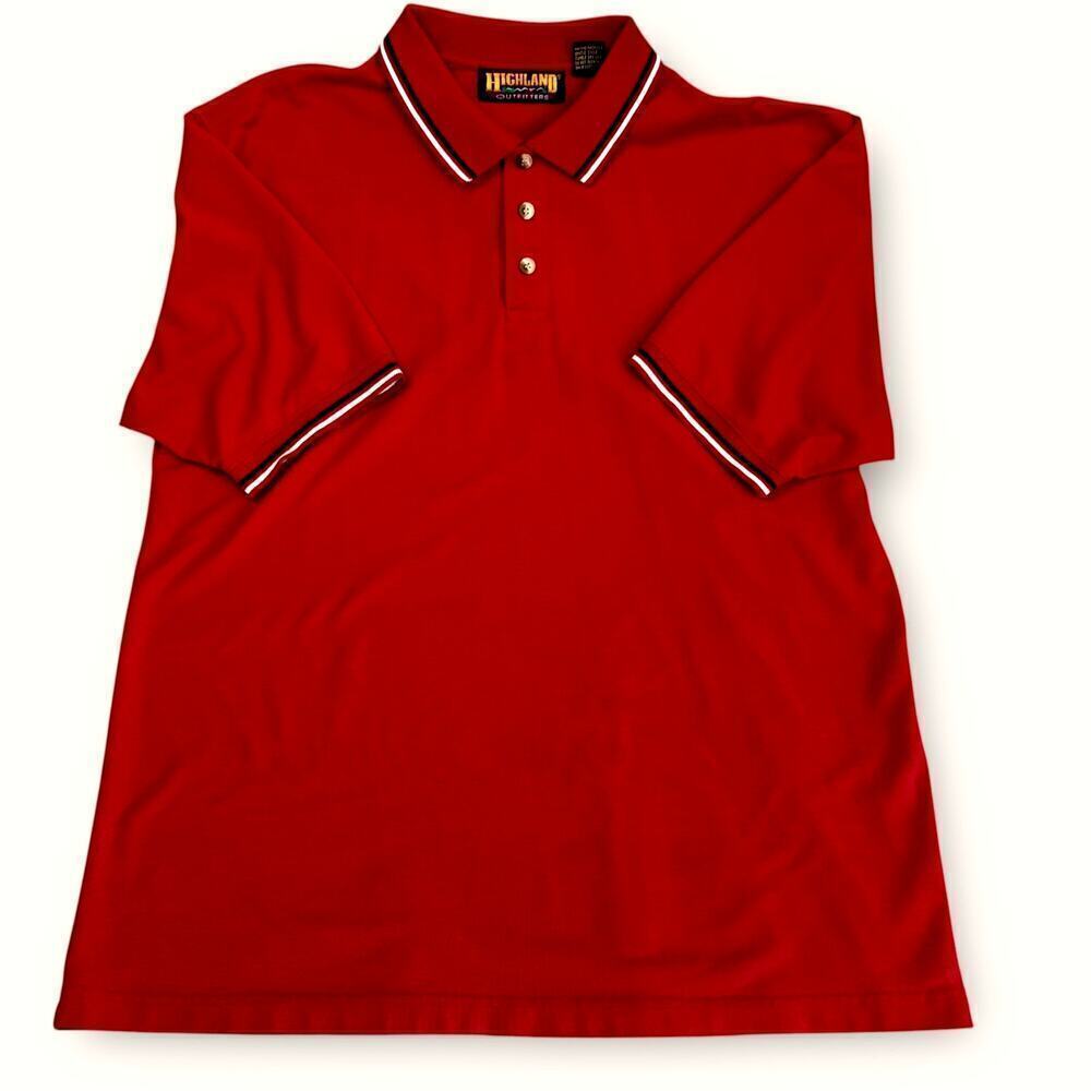 Highland Outfitters Vintage Short Sleeves Golf Polo Shirt 3 Buttons Size L Red